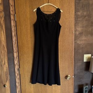 Jones Wear Black Midi Dress with Sheer Accents